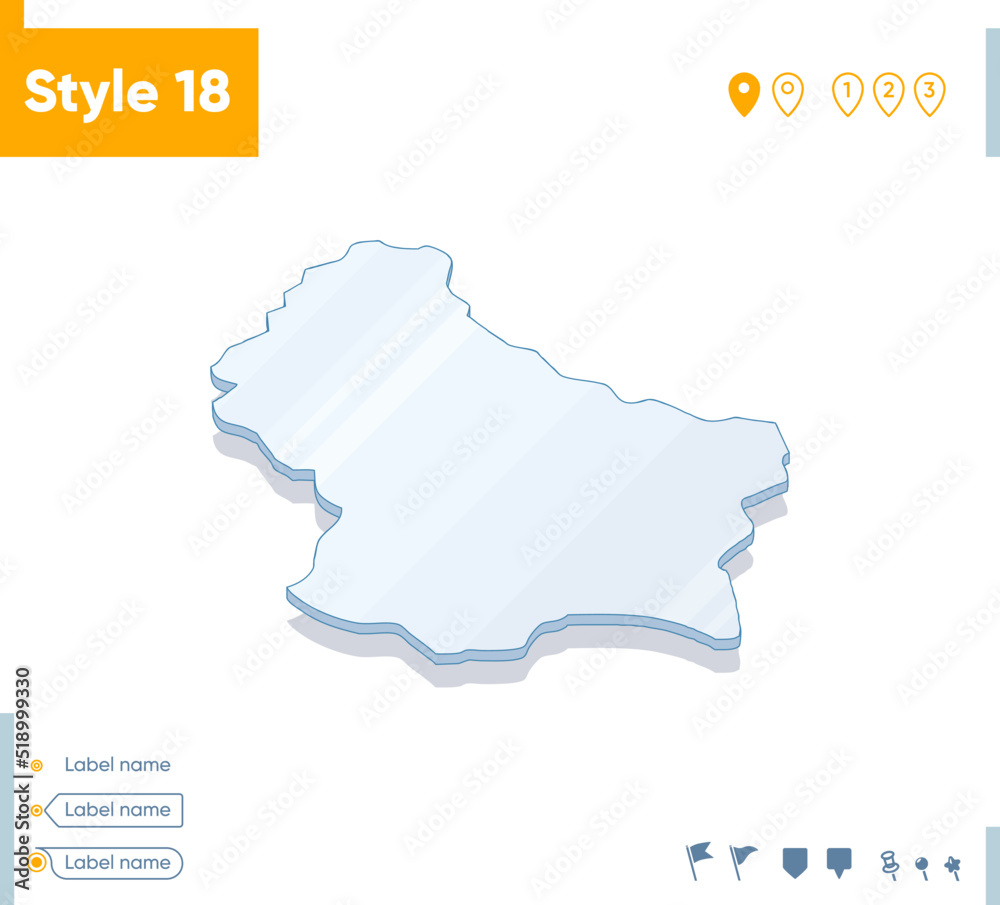Luxembourg - 3d map on white background with water and roads. Vector map with shadow.
