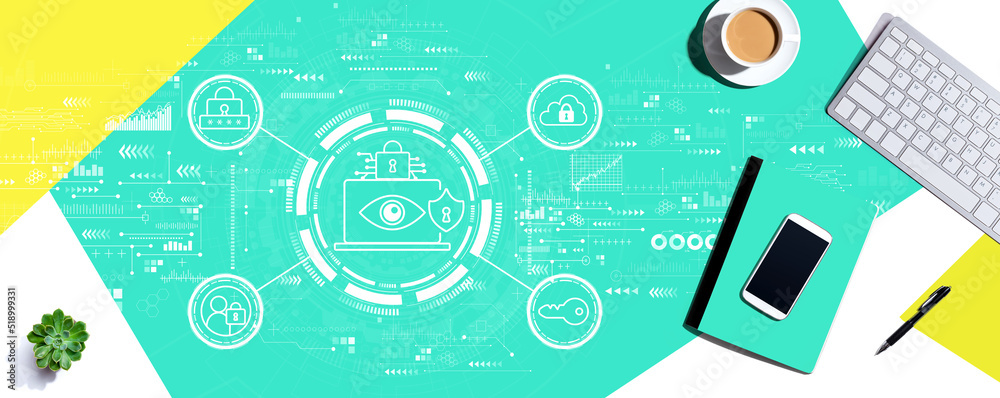 Data Privacy concept with a computer keyboard and office items Data Privacy concept with a computer keyboard and office items