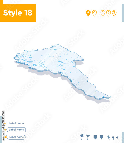 Bayan Olgii, Mongolia - 3d map on white background with water and roads. Vector map with shadow.