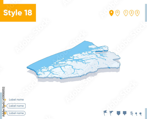 More Og Romsdal  Norway - 3d map on white background with water and roads. Vector map with shadow.