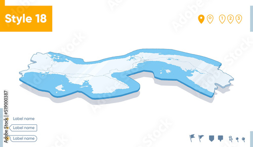 Panama - 3d map on white background with water and roads. Vector map with shadow.