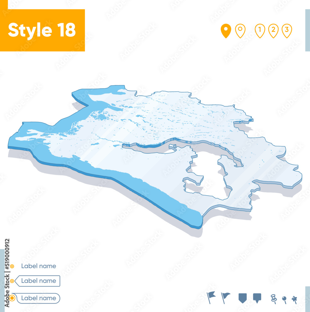 Krasnodar Territory, Russia - 3d map on white background with water and roads. Vector map with shadow.