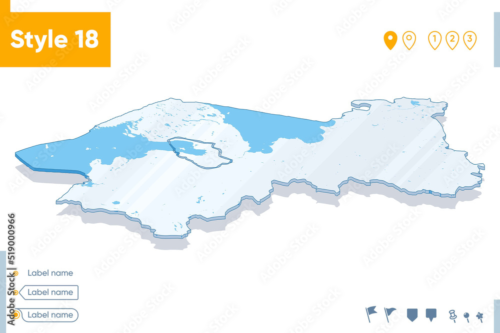 Leningrad Region, Russia - 3d map on white background with water and roads. Vector map with shadow. Leningrad Region, Russia - 3d map on white background with water and roads. Vector map with shadow.