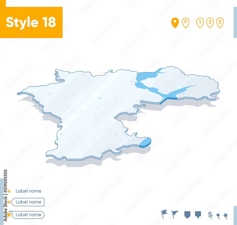 Ulyanovsk Region, Russia - 3d map on white background with water and roads. Vector map with shadow. Ulyanovsk Region, Russia - 3d map on white background with water and roads. Vector map with shadow.