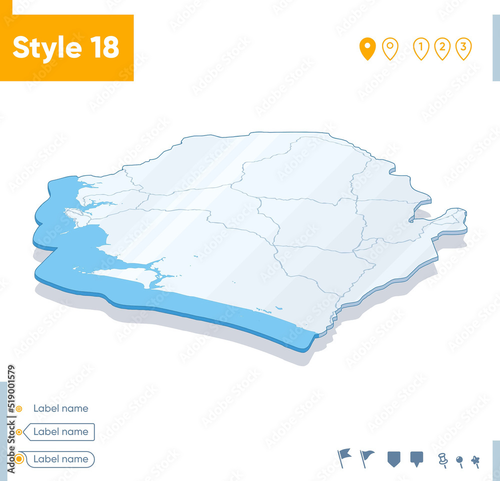 Sierra Leone - 3d map on white background with water and roads. Vector map with shadow.