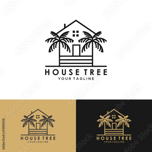  Palm and house icon logo with coconut tree and modern concept premium vector photo