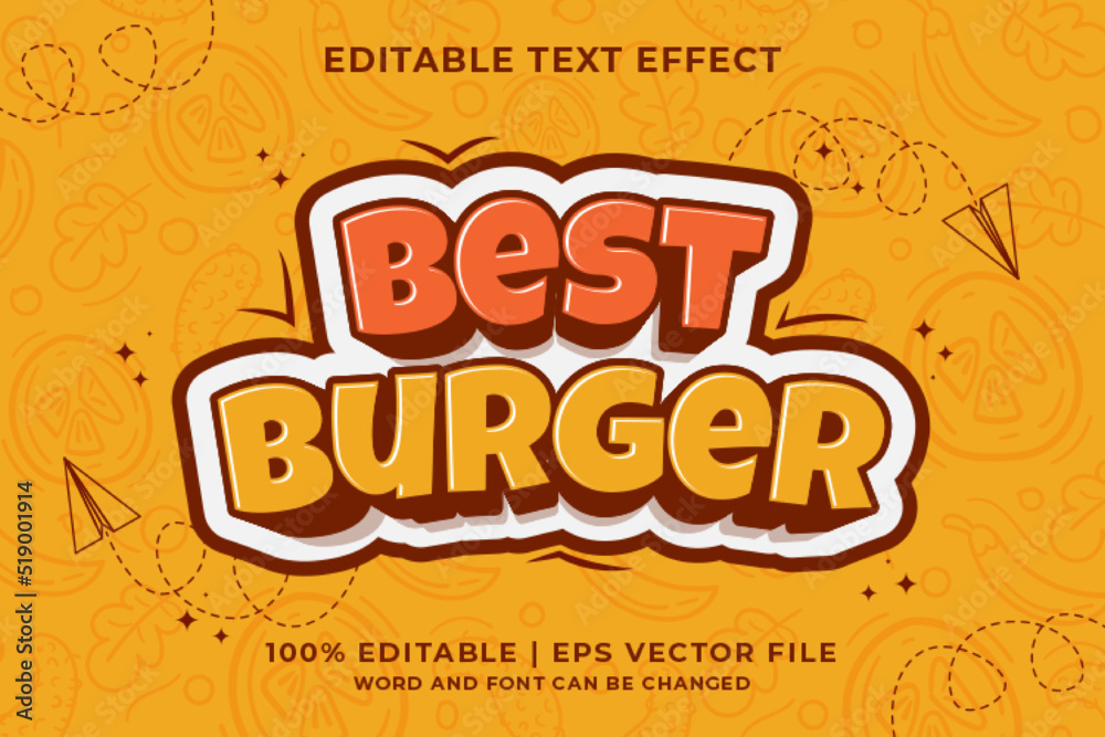 Fotografie Editable text effect Best Burger 3d cartoon template style premium vector