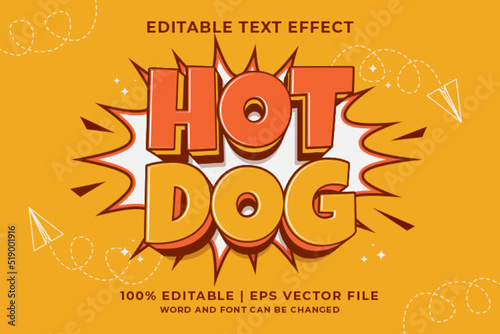 Editable text effect Hot Dog 3d cartoon template style premium vector