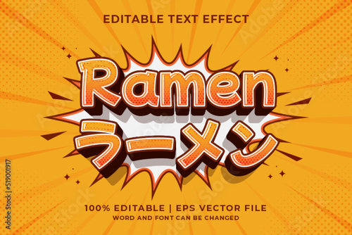 Editable text effect Ramen 3d cartoon template style premium vector