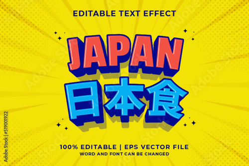 Editable text effect Japanese Food 3d cartoon template style premium vector