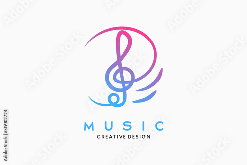 Music icon logo design or music symbol with creative hand drawn concept