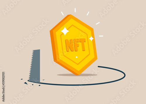 Fraud and failure business. Crisis NFT token poor and loan away trap metaphor. Money budget theft and mistake cost steal expensive coin. Finance risk problem.