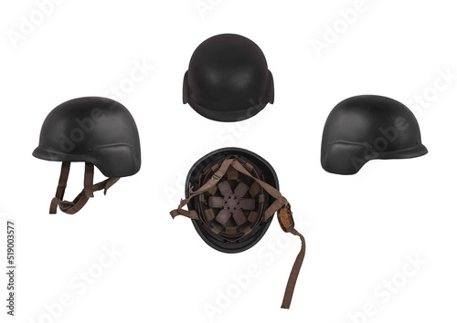 Modern black safety helmet isolate on a white bac. Military Soldier Helmet, Advanced Combat Helmet (ACH) is the next generation protective combat helmet used by the U.S. Army.