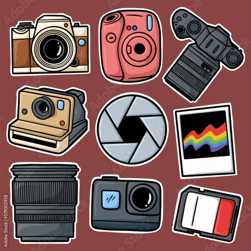Sticker Set Hand Drawn Camera Cartoon Illustration