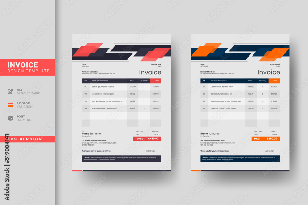 Abstract and creative business invoice design