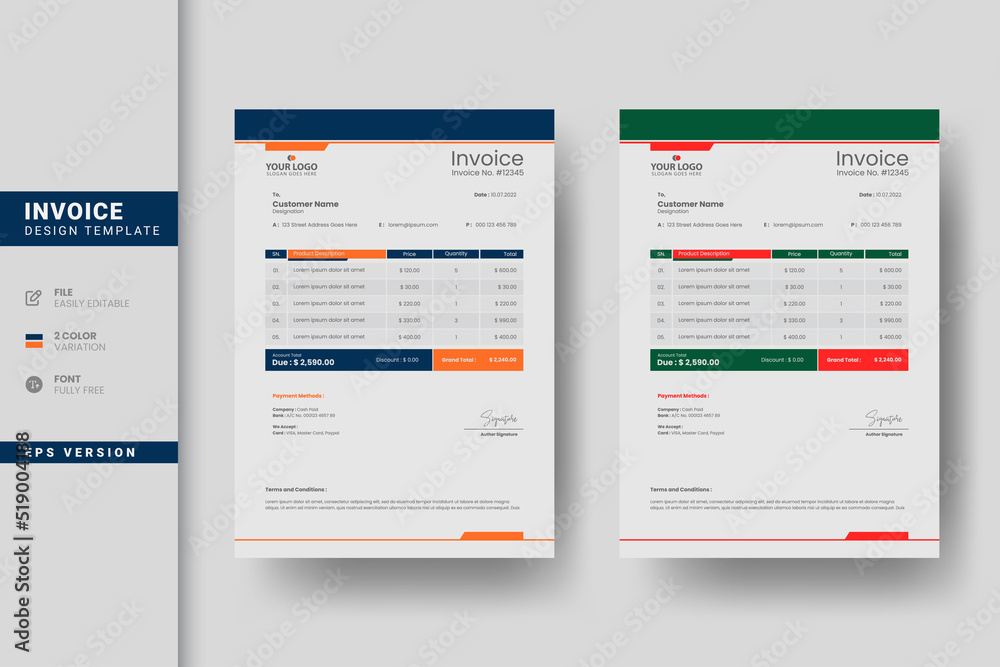 Professional and minimal business invoice design