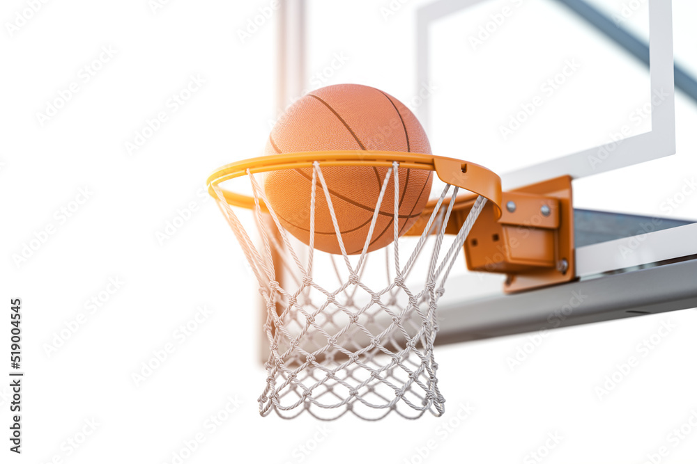 Basketball ball in tha basketball hoop on a street basketball court. Basketball ball in tha basketball hoop on a street basketball court.