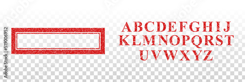 Vector realistic isolated template for red rubber stamp design and alphabet font on the transparent background.