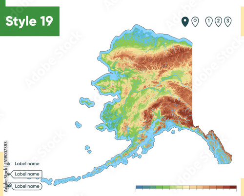 USA, Alaska - high detailed physical map. Vector map. Dem map.
