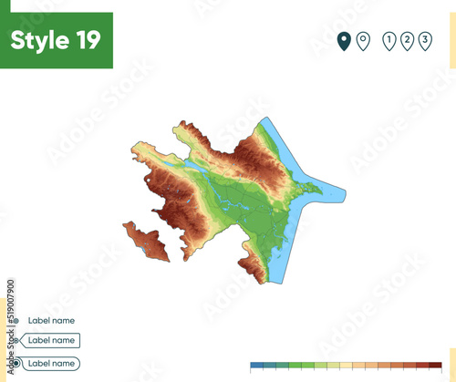 Azerbaijan - high detailed physical map. Vector map. Dem map.