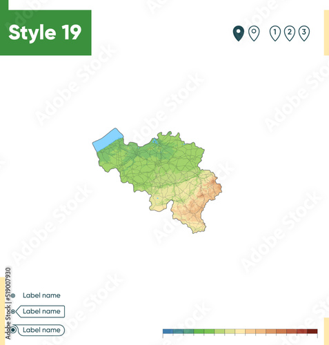 Belgium - high detailed physical map. Vector map. Dem map.