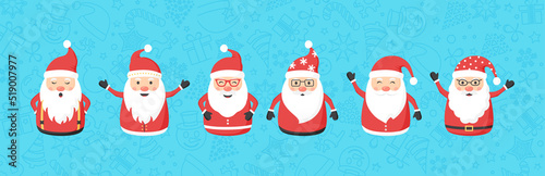 Cartoon Santa Claus vector icon, Christmas character, fun noel set, blue winter background, xmas collection. Holiday illustrtion