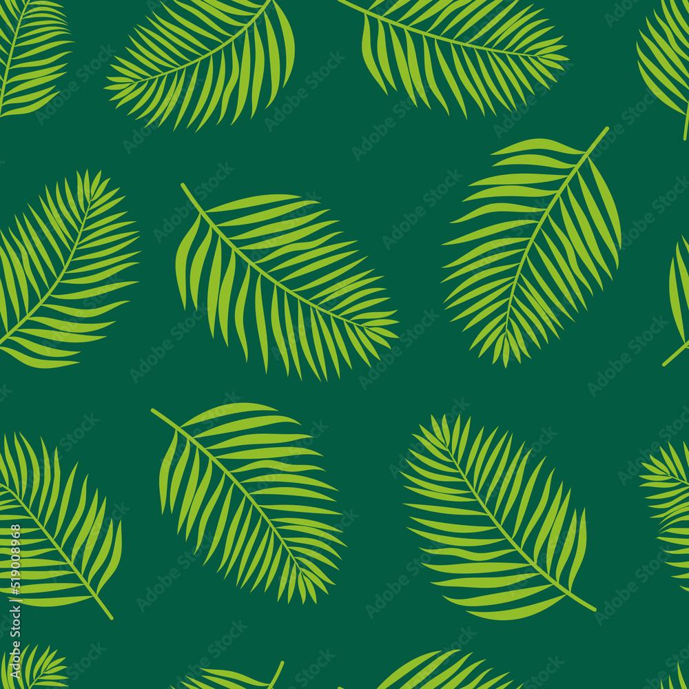 Palm leaves summer green seamless pattern