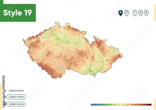 Czech Republic - high detailed physical map. Vector map. Dem map.