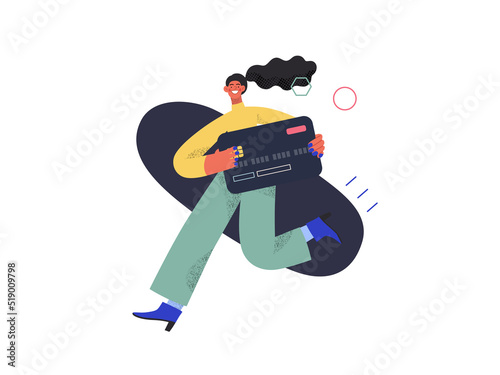 Online payment - Online shopping and electronic commerce series - modern flat vector concept illustration of a young woman holding the credit card. Promotion, discounts, sale and online orders concept
