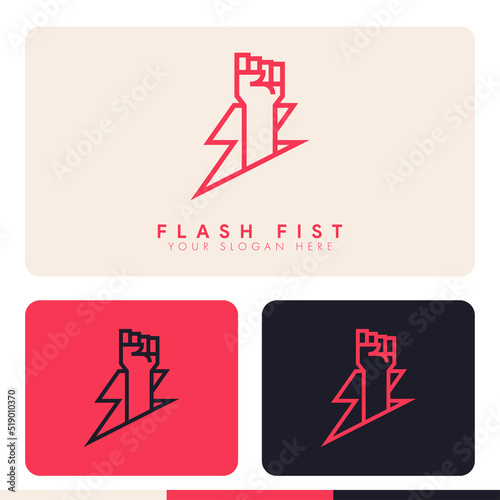 simple minimalist hand fist flash storm logo design