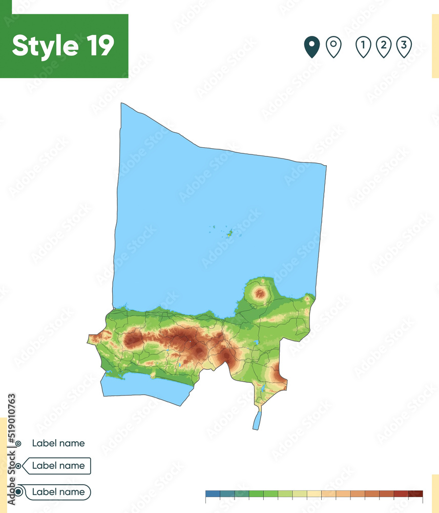 Central Java, Indonesia - high detailed physical map. Vector map. Dem