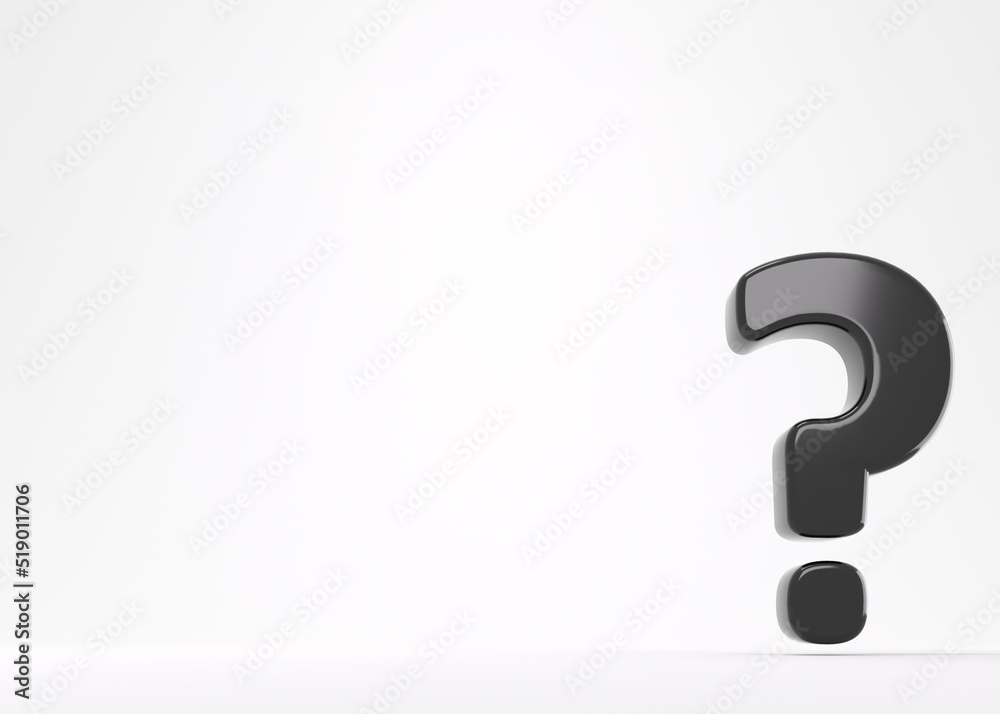 Black question mark over white studio background. Black question mark over white studio background.