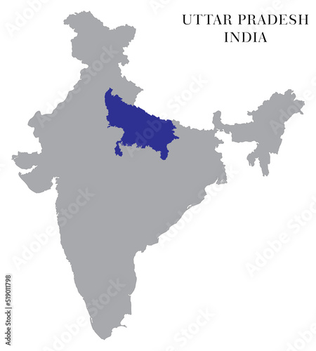 Uttar Pradesh Highlighted in India Map vector illustration  Map not to Scale  