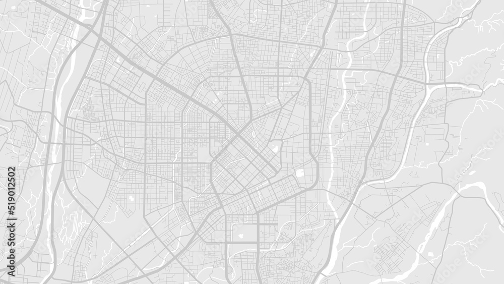 White and light grey Taichung city area vector background map, roads and water illustration. Widescreen proportion, digital flat design.