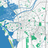 Tainan vector map. Detailed map of Tainan city administrative area. Cityscape panorama illustration. Road map with highways, streets, rivers.