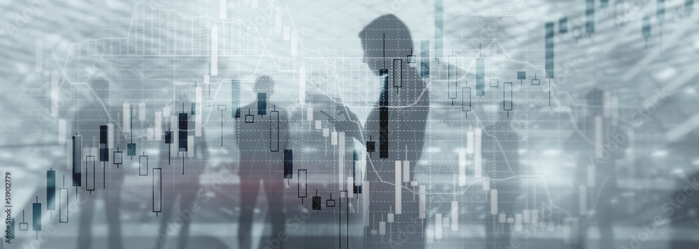 Economic growth graph chart. Double exposure mixed media Economic growth graph chart. Double exposure mixed media