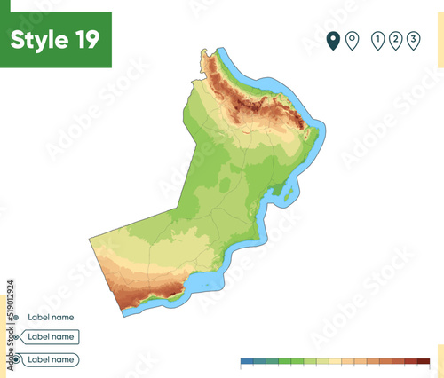 Oman - high detailed physical map. Vector map. Dem map.
