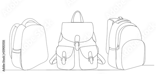 backpacks drawing by one continuous line vector