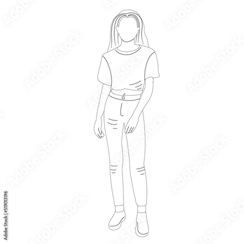 girl sketch on white background outline isolated