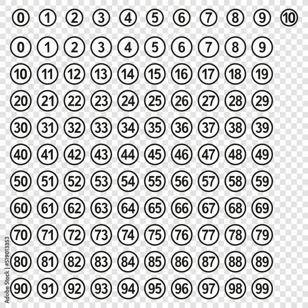 CHIFFRES 0 À 99 DANS CERCLE NOIR