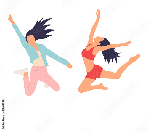 women jumping in flat style, isolated, vector