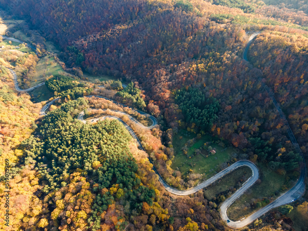 Aerial view of Balkan Mountains and Vratsata pass, Bulgaria Aerial view of Balkan Mountains and Vratsata pass, Bulgaria