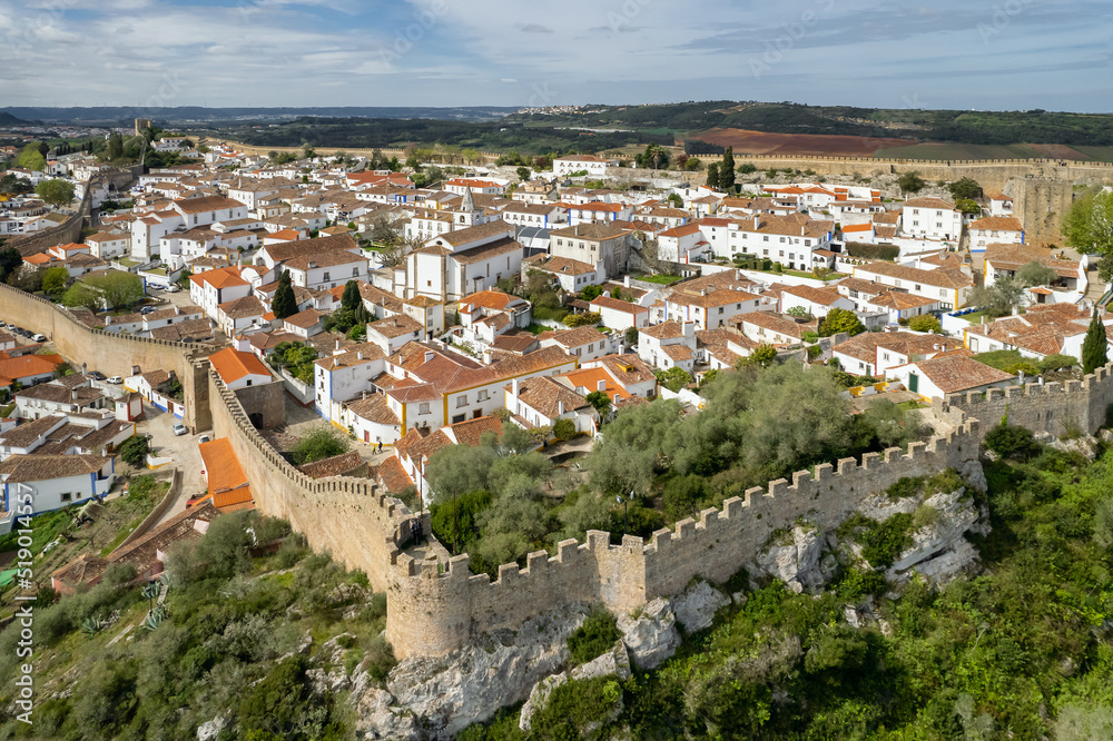 Aerial view of the historic town Obidos, near Peniche, Portugal.