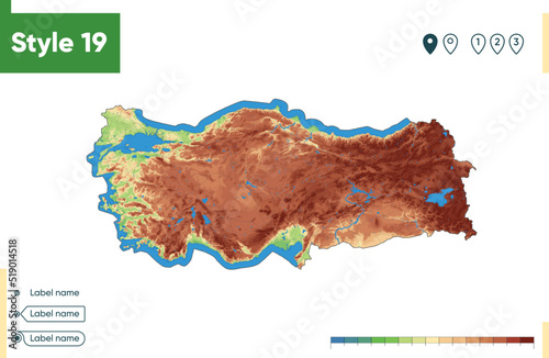 Turkey - high detailed physical map. Vector map. Dem map.