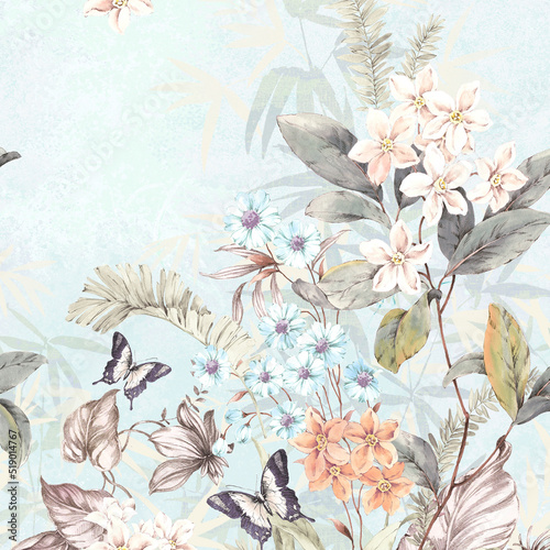 Plakat motyl natura kwiat lato sztuka