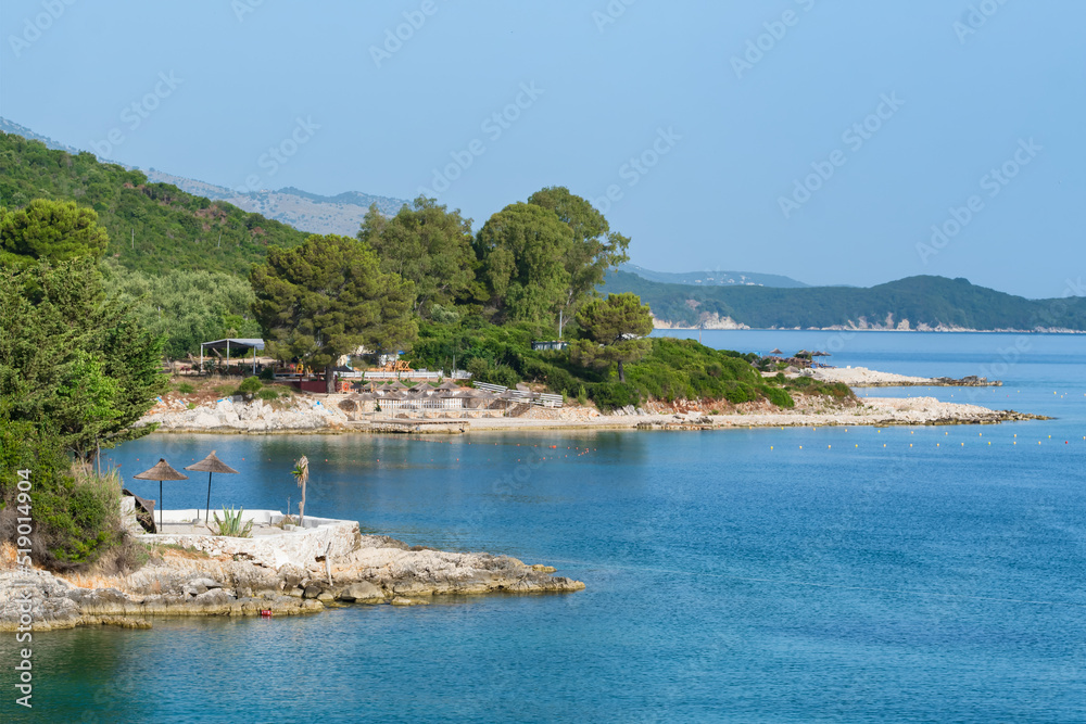 Beautiful landscape of the Ksamil waterfront in summer, Albania.