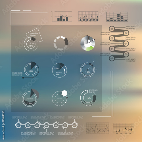 Infographic elements, graph and charts, templates with blurred background 