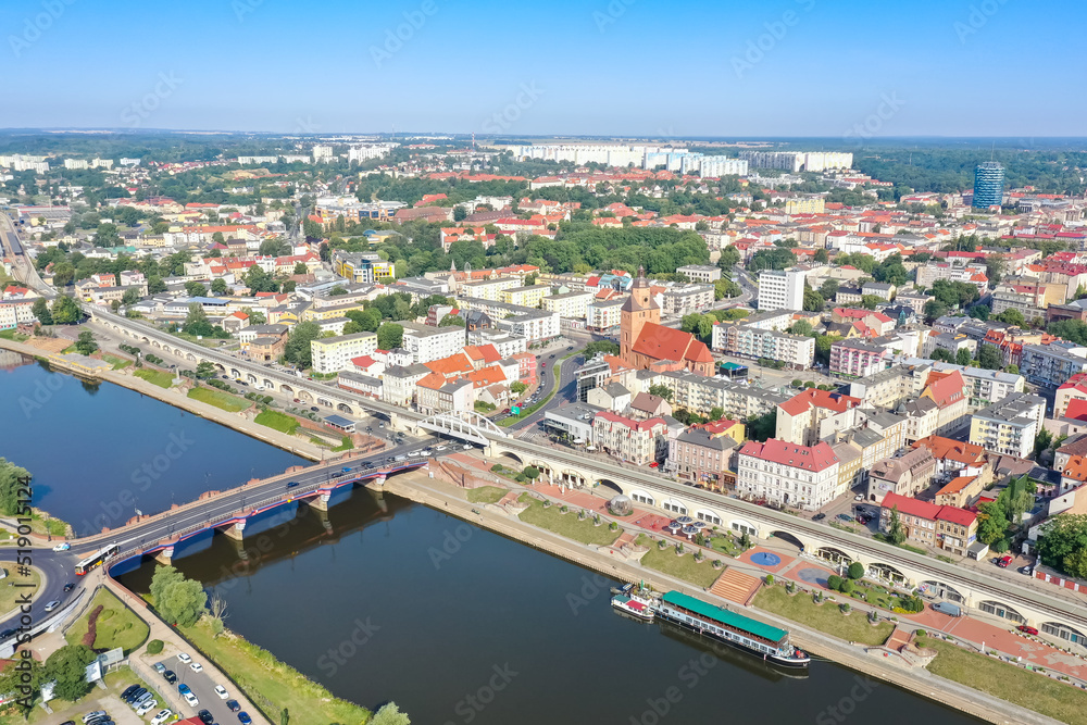 Aerial view of Gorzów Wielkopolski town city at river Warta in Poland - obrazy, fototapety, plakaty 