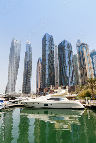 Dubai Marina skyline yacht harbor architecture travel portrait format in United Arab Emirates © Markus Mainka