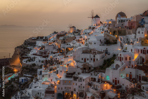 Amazing sunset at Oia, the most typical village of Santorini, Greece